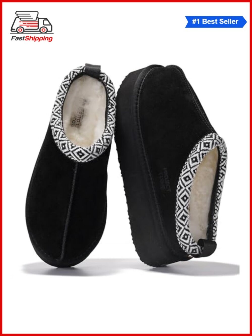 Genuine Leather Shearling Lined Platform Slippers Memory Foam Non-Slip